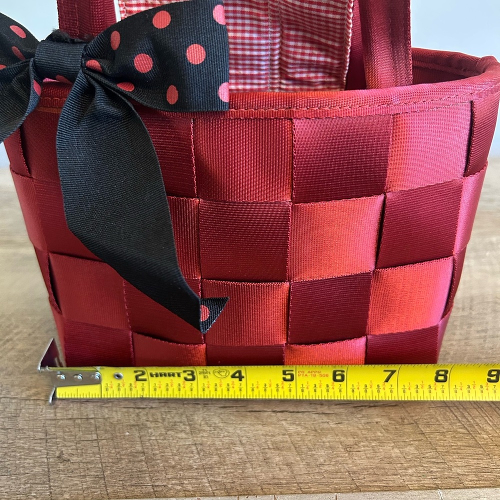 Vintage Unbranded Red Seatbelt Y2K Mini Hand Bag Mini Tote Bow Polka Dot - Picture 14 of 15